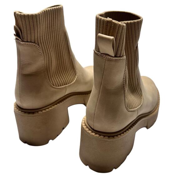 Taupe Beige Chunky Suede Boots Women Size 7 - Picture 4 of 7